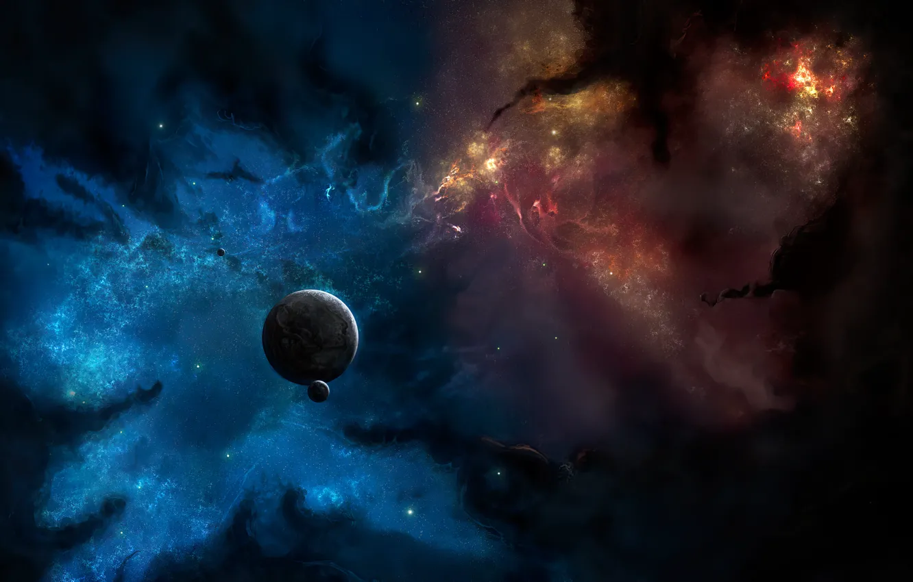 Photo wallpaper dark, space, nebula, art, planet