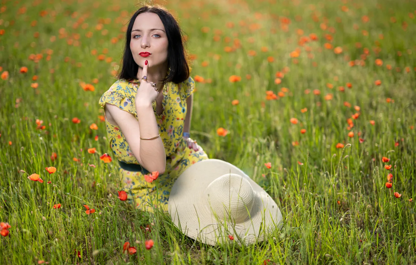 Photo wallpaper field, look, Maki, hat, dress, Melanie