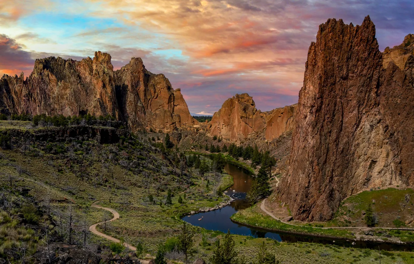 Photo wallpaper mountains, nature, river, Smith Rocks State Park