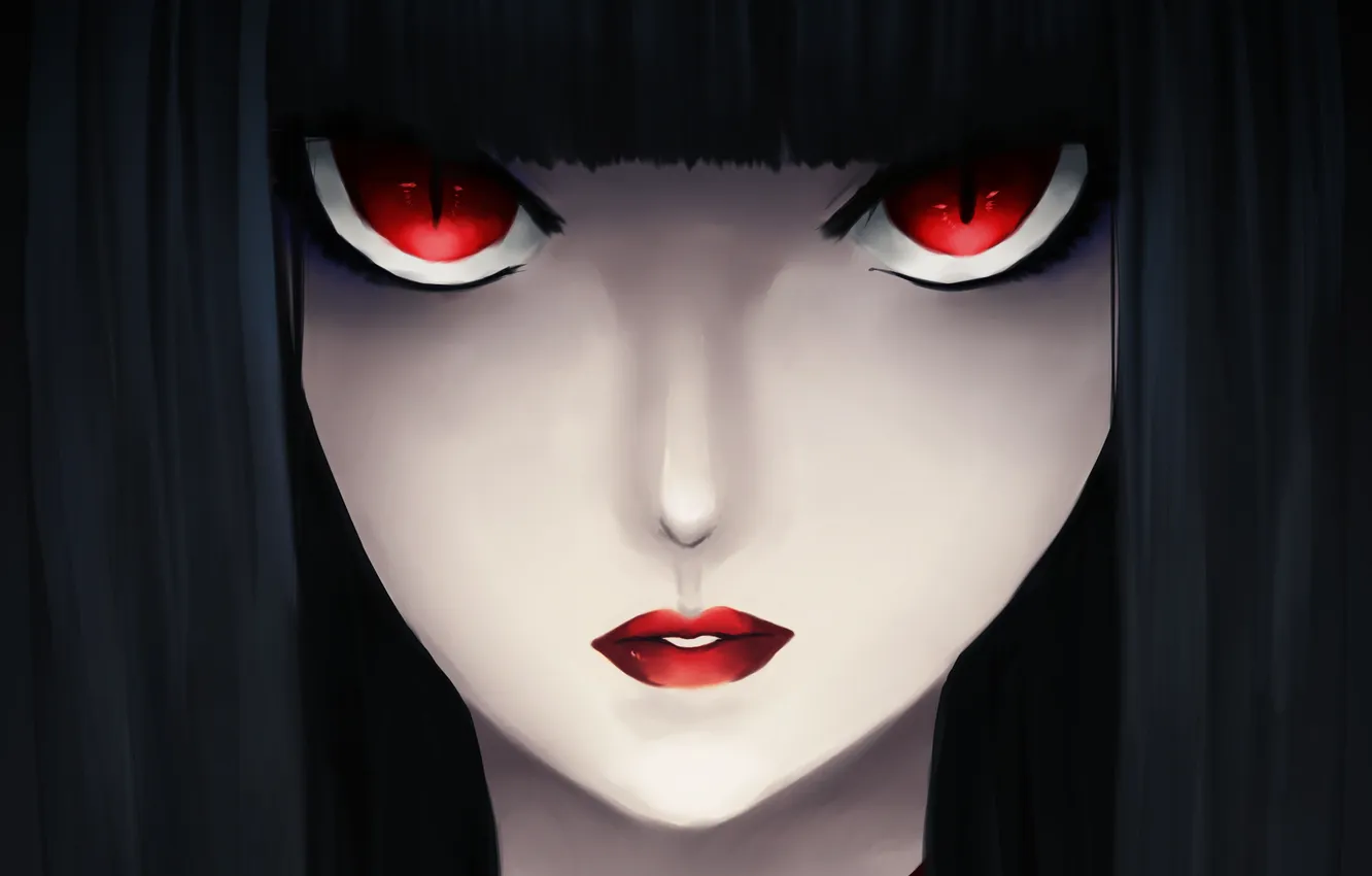 Photo wallpaper look, face, anime, red eyes, black hair, vampire