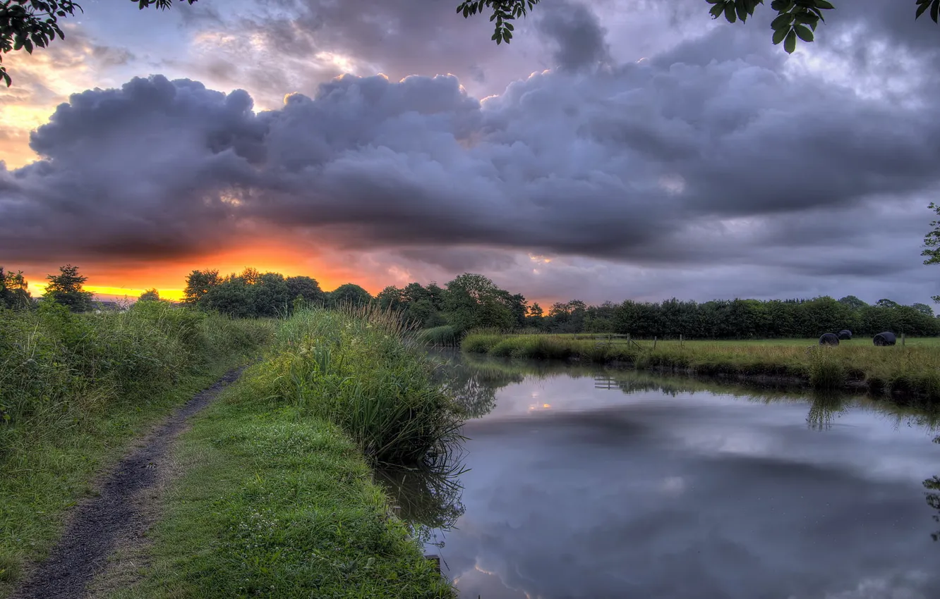 Photo wallpaper landscape, sunset, river