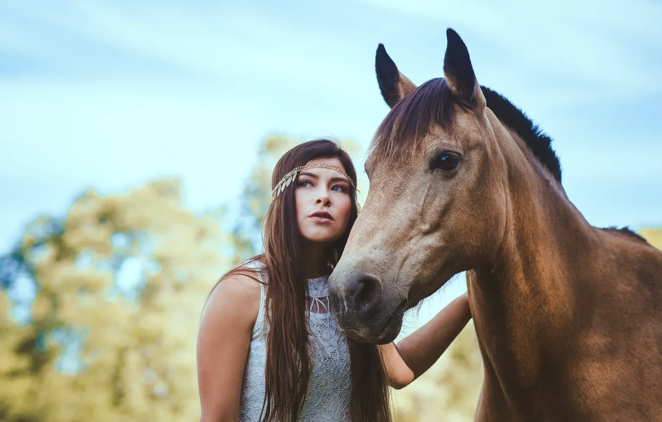 Photo wallpaper girl, horse, horse, long hair