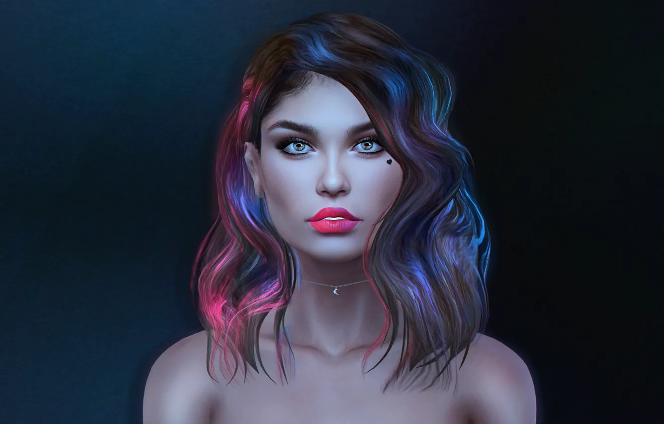 Photo wallpaper girl, face, background, hair, lipstick