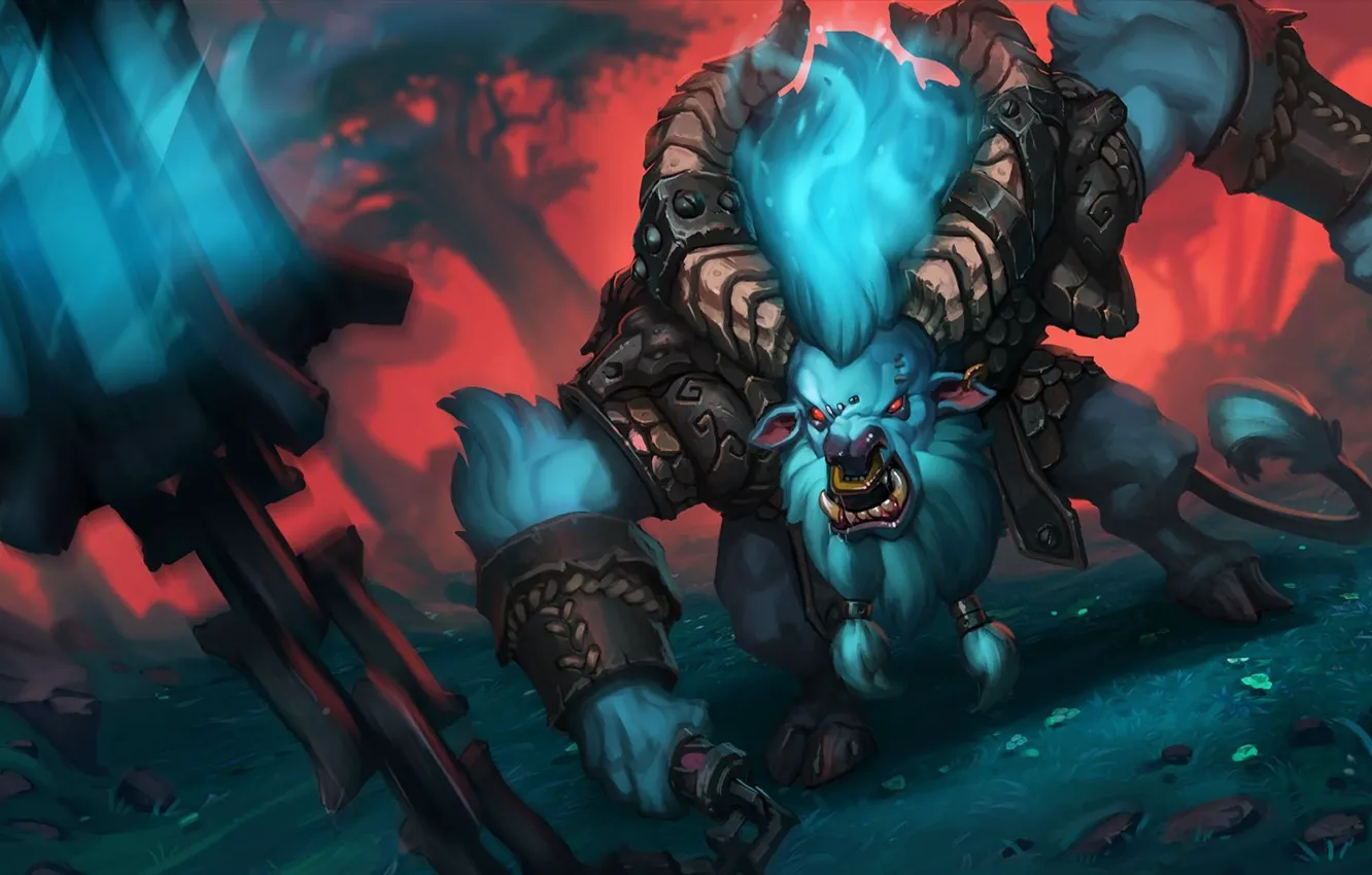 Photo wallpaper art, chain, horns, bull, dota 2, Spirit Breaker, Barathrum
