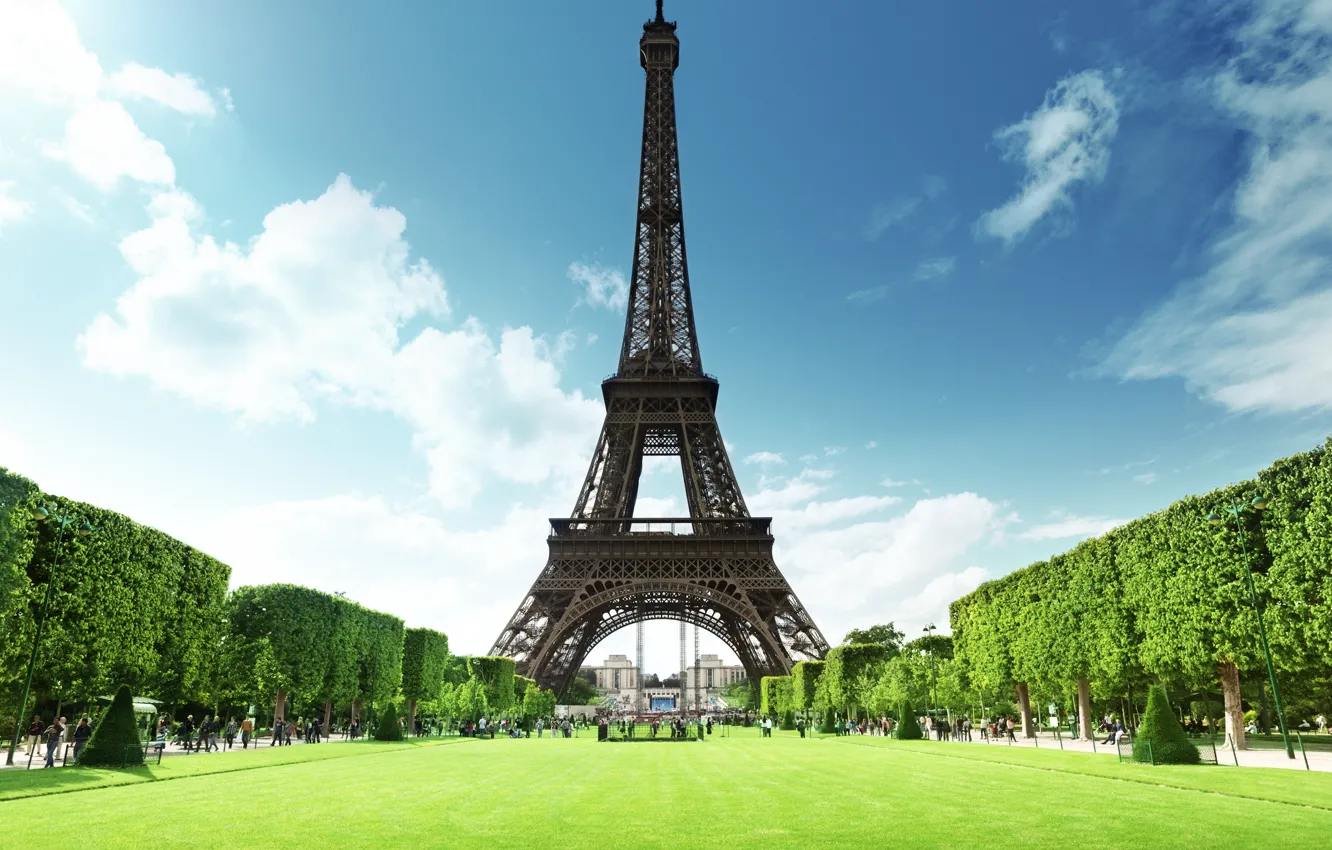 Photo wallpaper summer, grass, France, Paris, Eiffel tower, Paris, France, Eiffel Tower