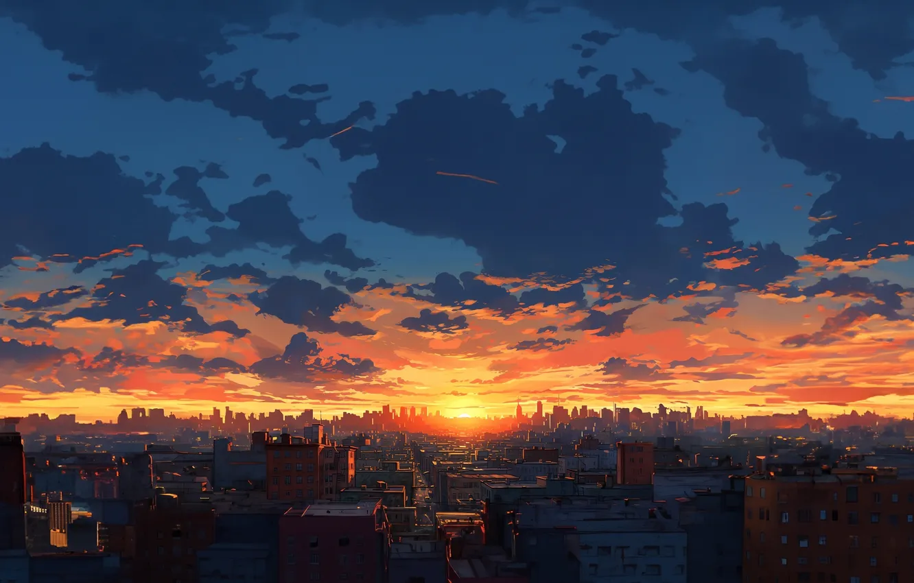 Photo wallpaper sunset, the city, sunrise