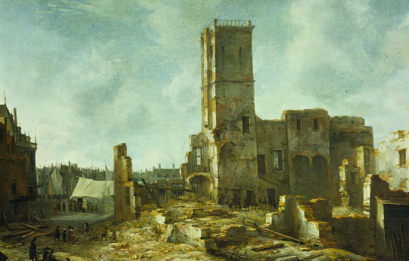 Photo wallpaper oil, picture, canvas, Ian Abraham Bearstate, Jan Abrahamsz Beerstraten, 1666, The ruins of the old …