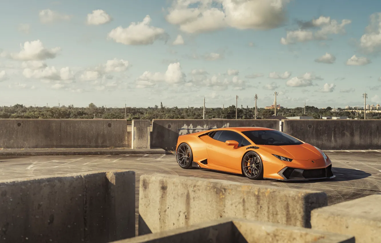 Photo wallpaper Lamborghini, Orange, Parking, VAG, Huracan