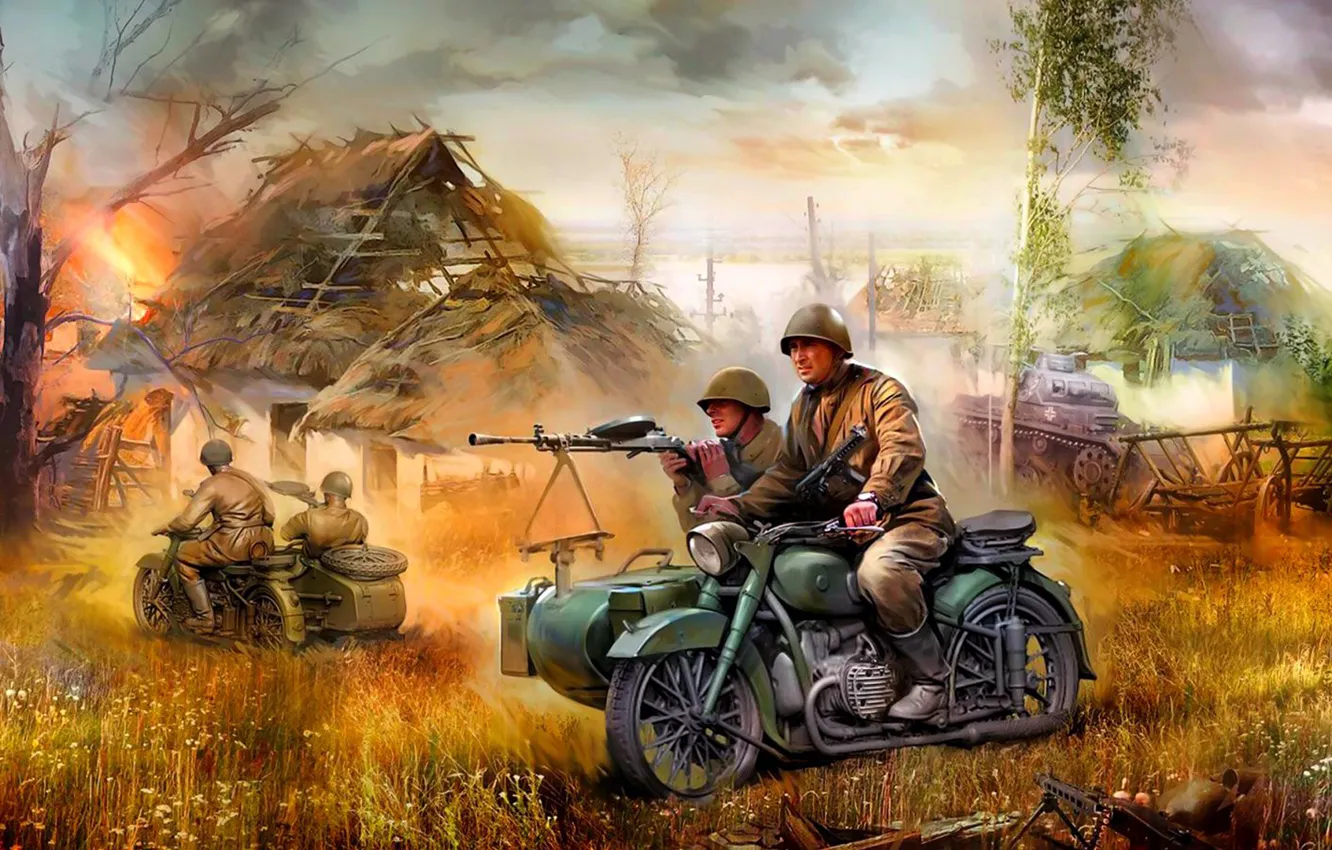 Photo wallpaper figure, art, M-72, Soviet heavy motorcycle