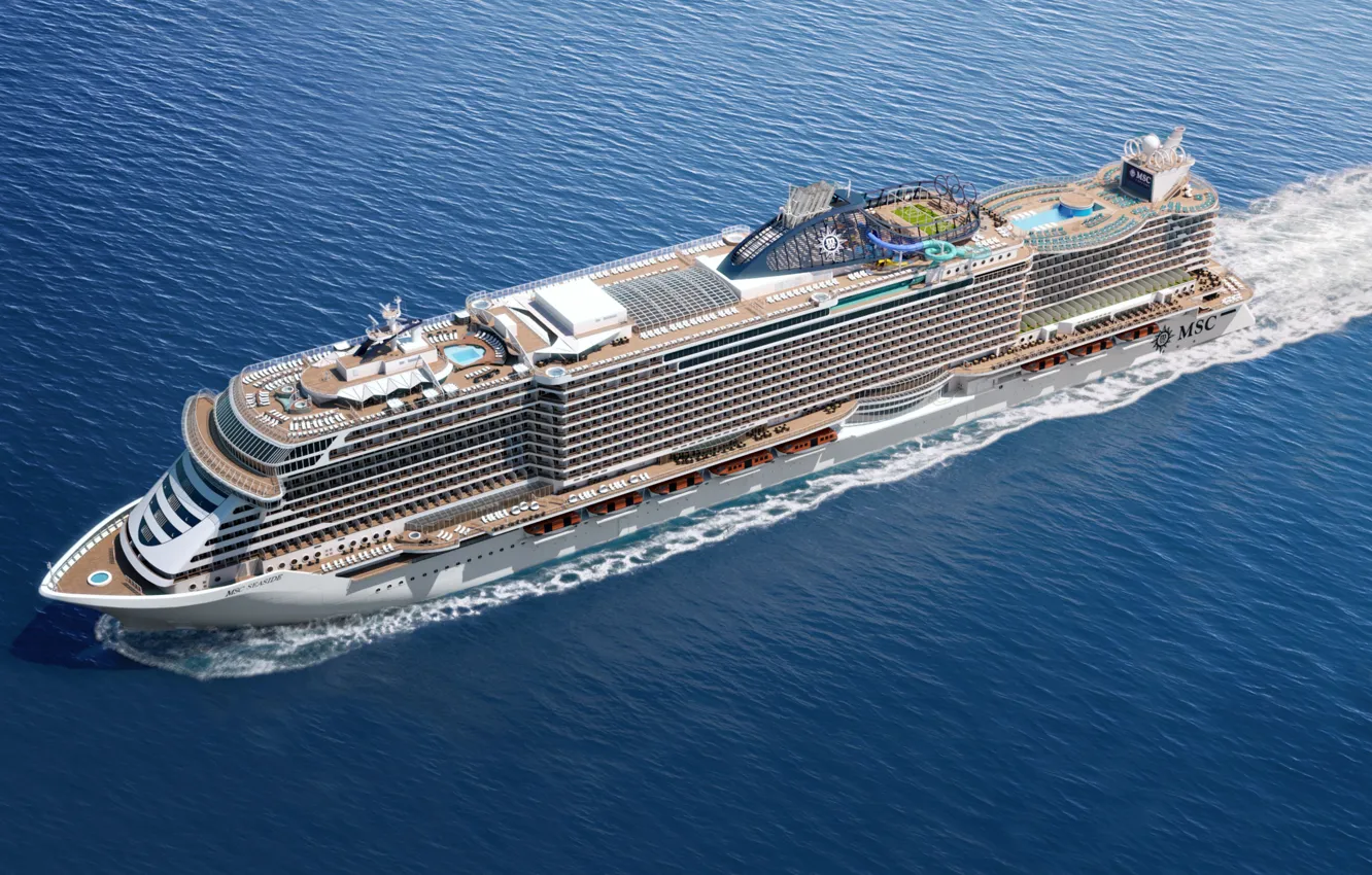 Photo wallpaper sea, rendering, the ocean, The ship, liner, seaside, Passenger ship, MSC