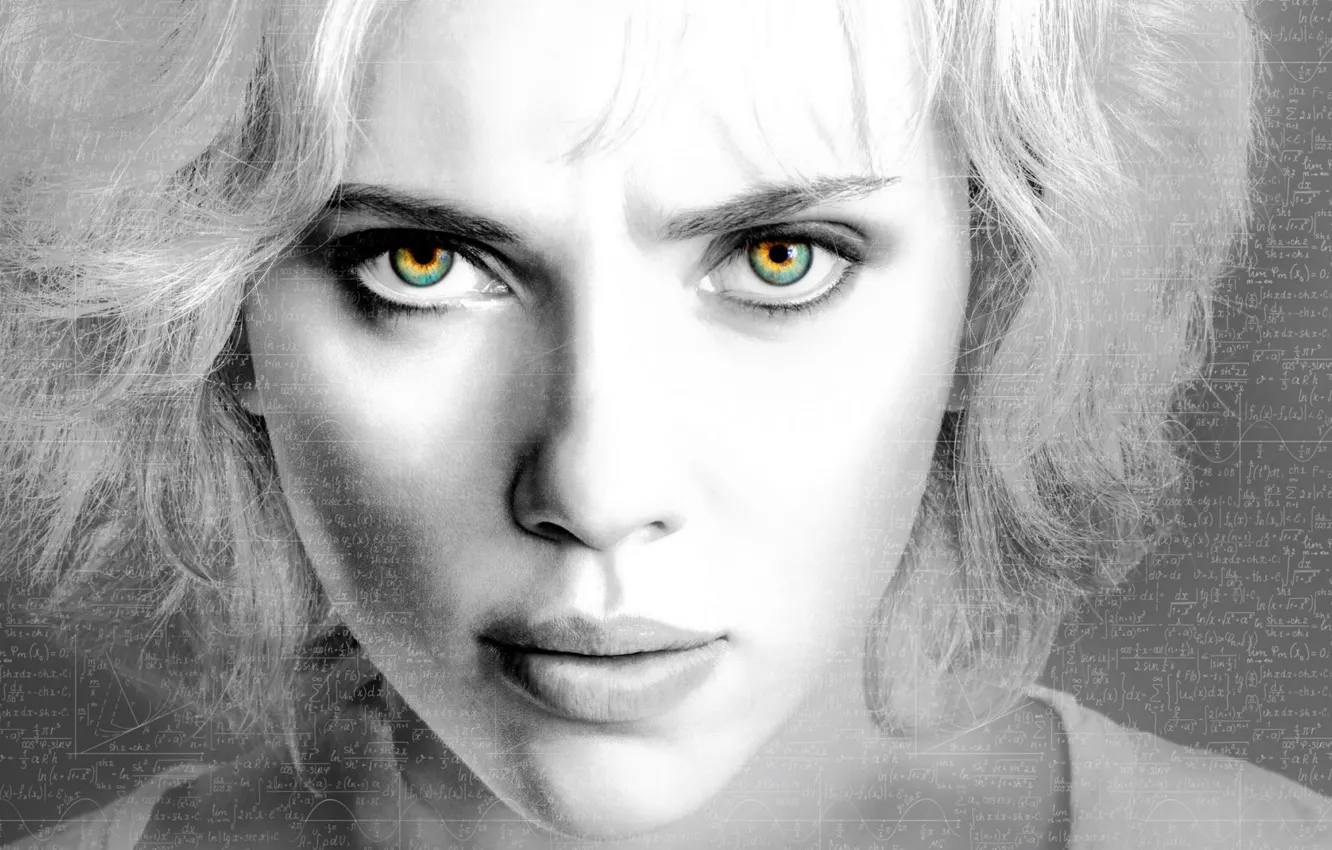 Photo wallpaper Scarlett Johansson, eyes, Lucy, lips, look, actress, enigma, riddle