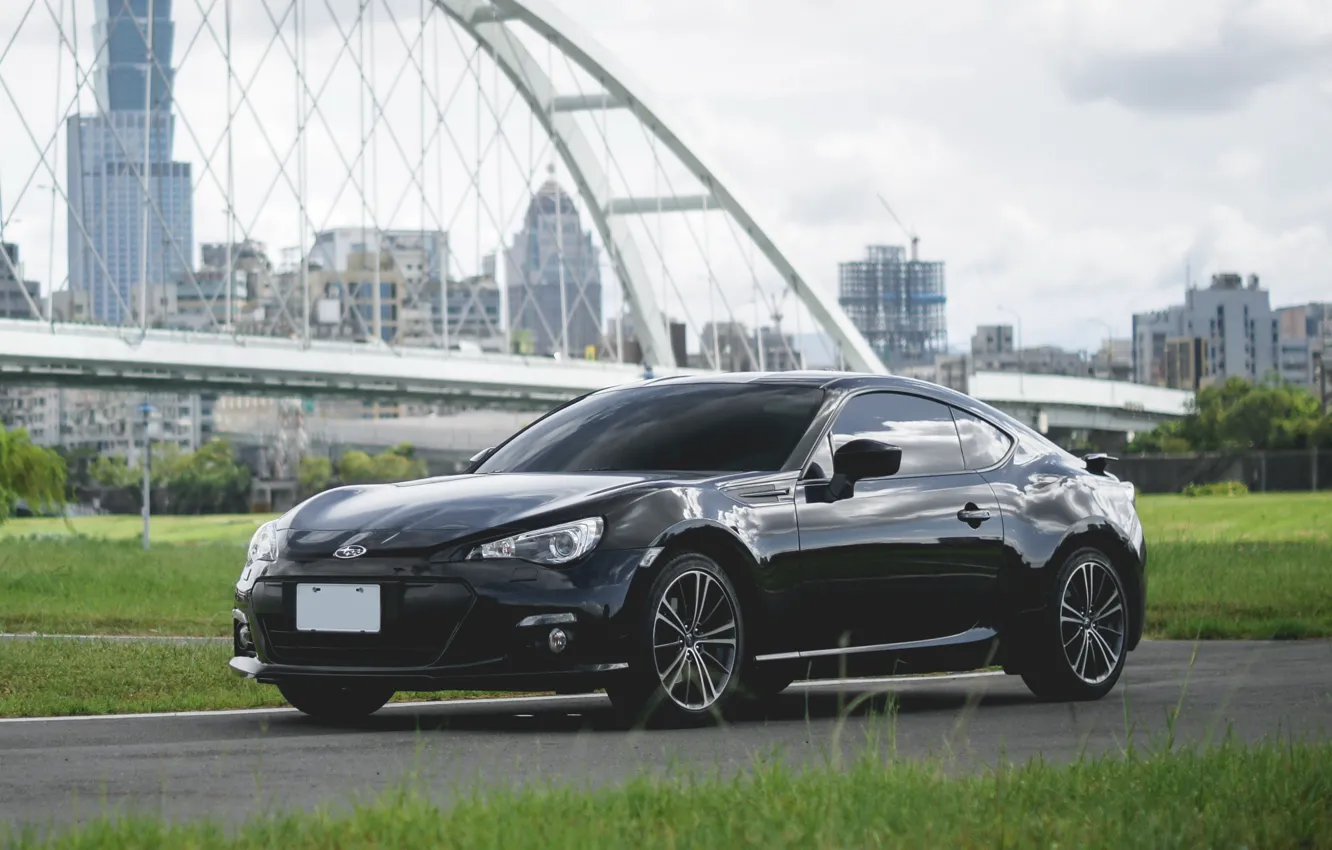 Photo wallpaper Subaru, City, bridge, Black, BRZ