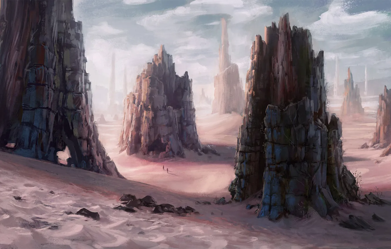 Photo wallpaper sand, rocks, desert, art, traveler