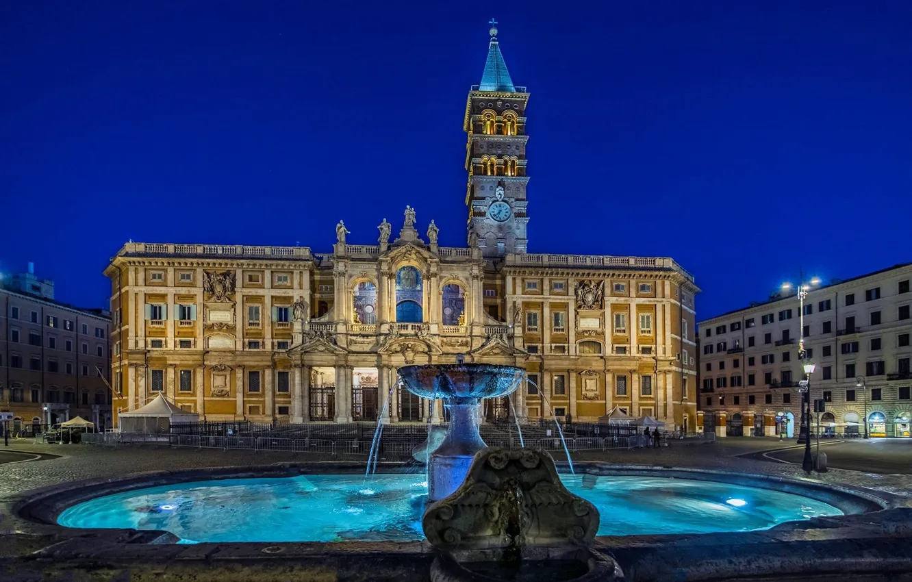 Photo wallpaper building, tower, home, the evening, Rome, Italy, Church, fountain