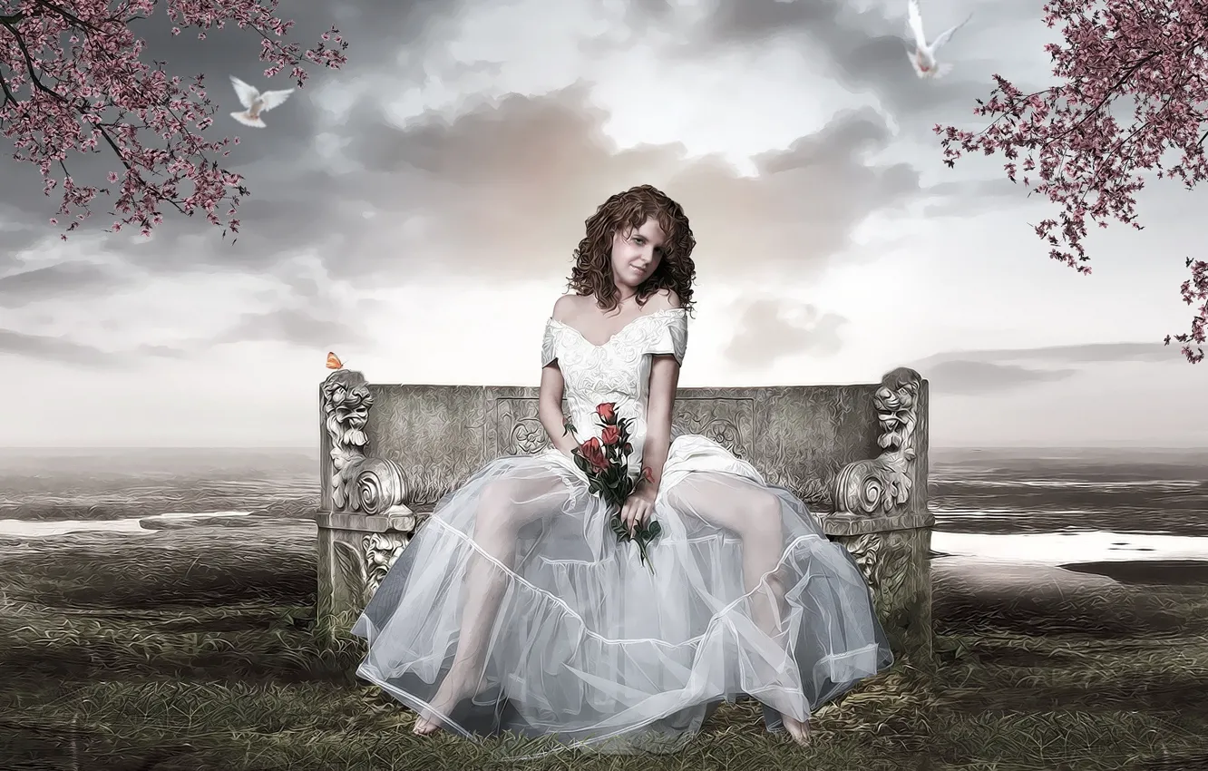 Photo wallpaper girl, the bride, white dress
