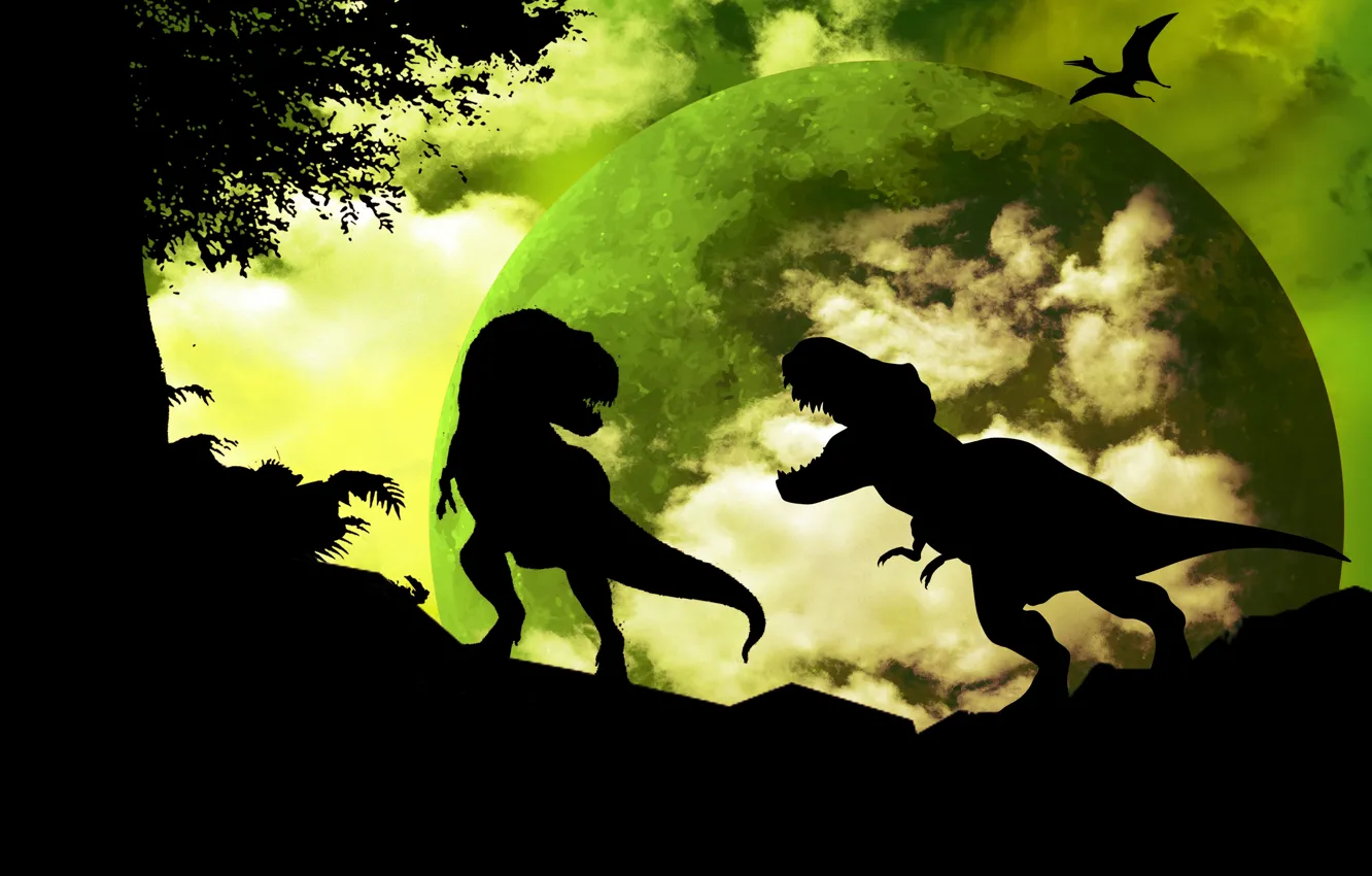 Photo wallpaper silhouette, dino, dinosaur
