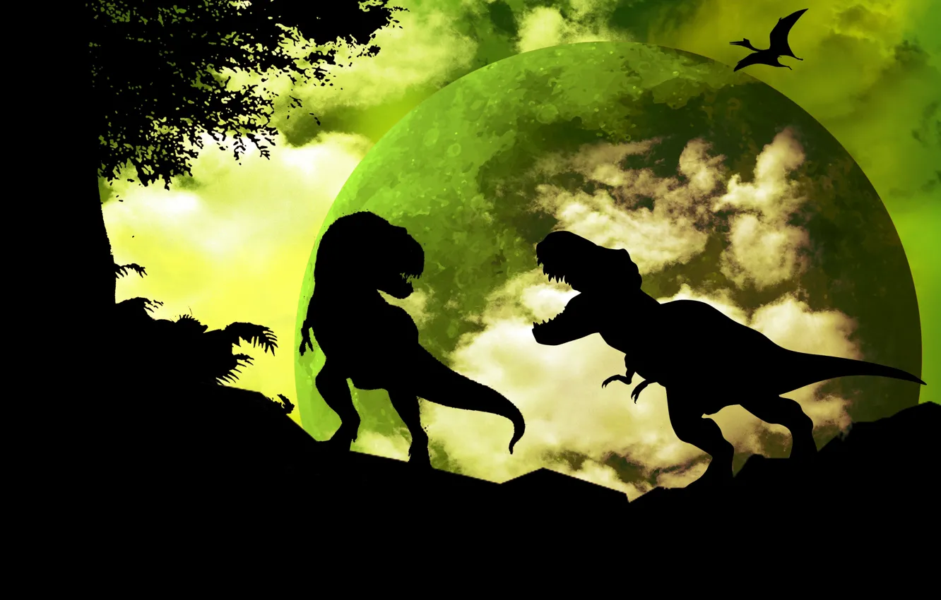 Photo wallpaper silhouette, Dino, dinosaur