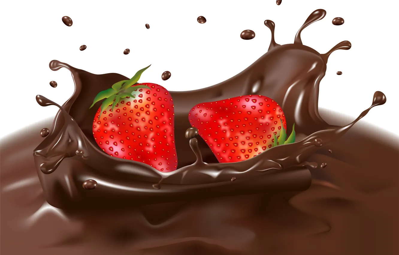 Photo wallpaper squirt, berries, chocolate, strawberry, splash.