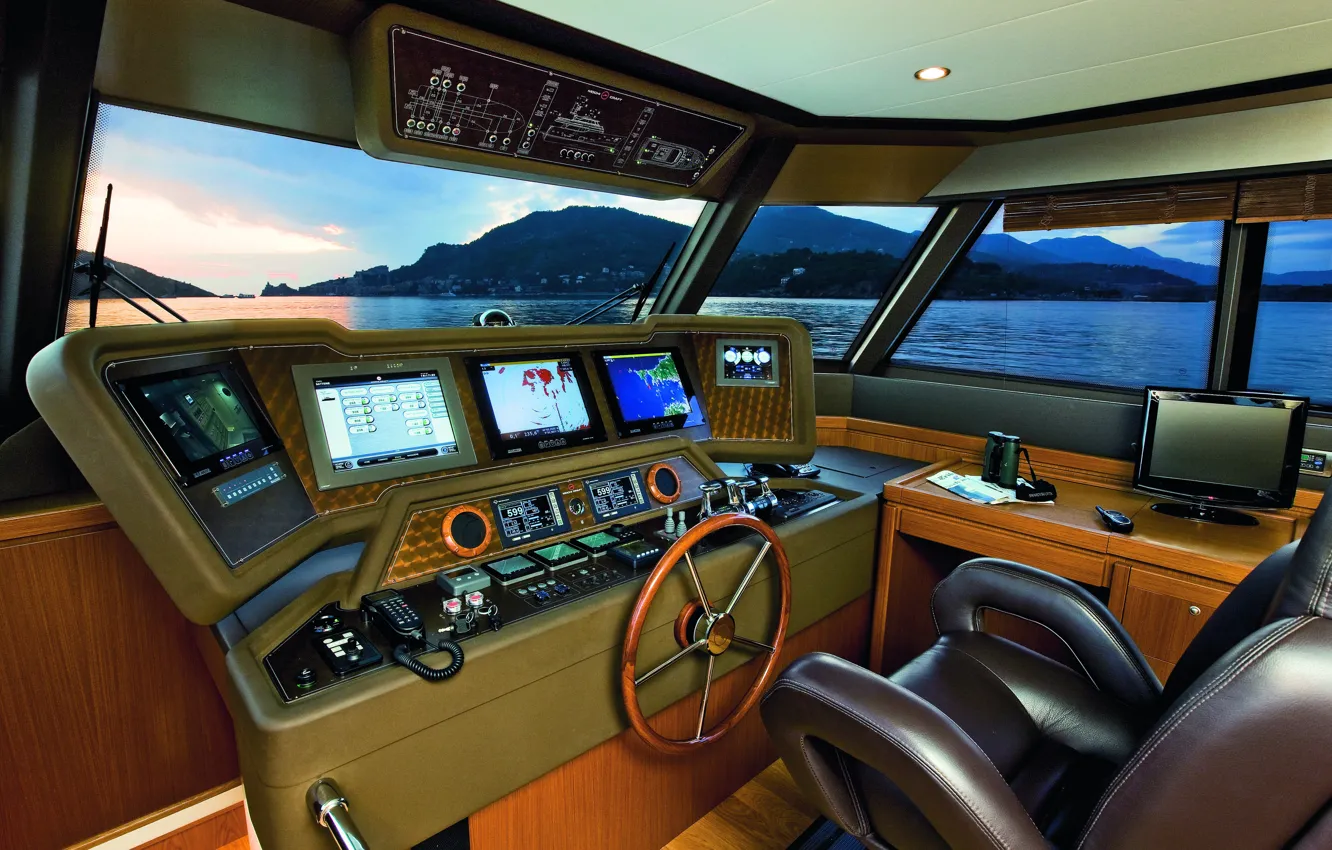 Photo wallpaper luxury, cockpit, motor yacht LR23, Pilot House with Full Controls