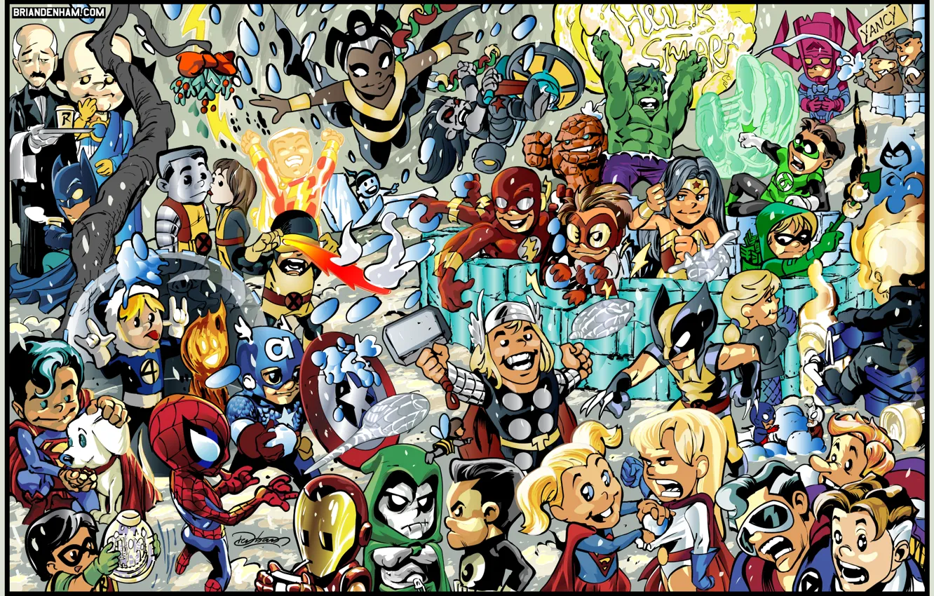 Photo wallpaper iron man, Hulk, spider-man, Thor, Marvel
