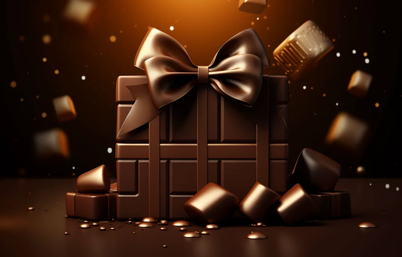 Photo wallpaper balls, the dark background, gift, new year, chocolate, Christmas, gold, gold plated