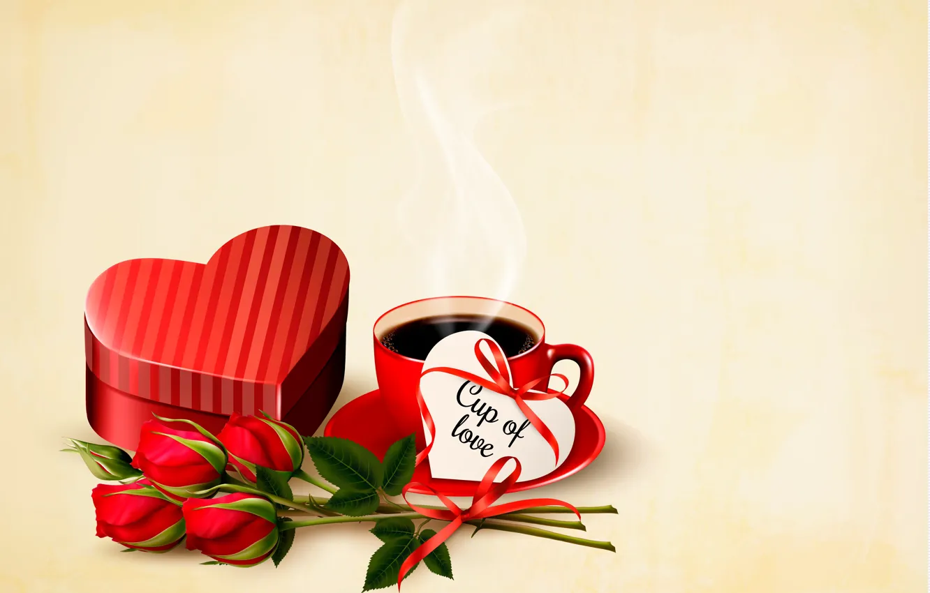 Photo wallpaper flowers, holiday, roses, hearts, Valentine's day