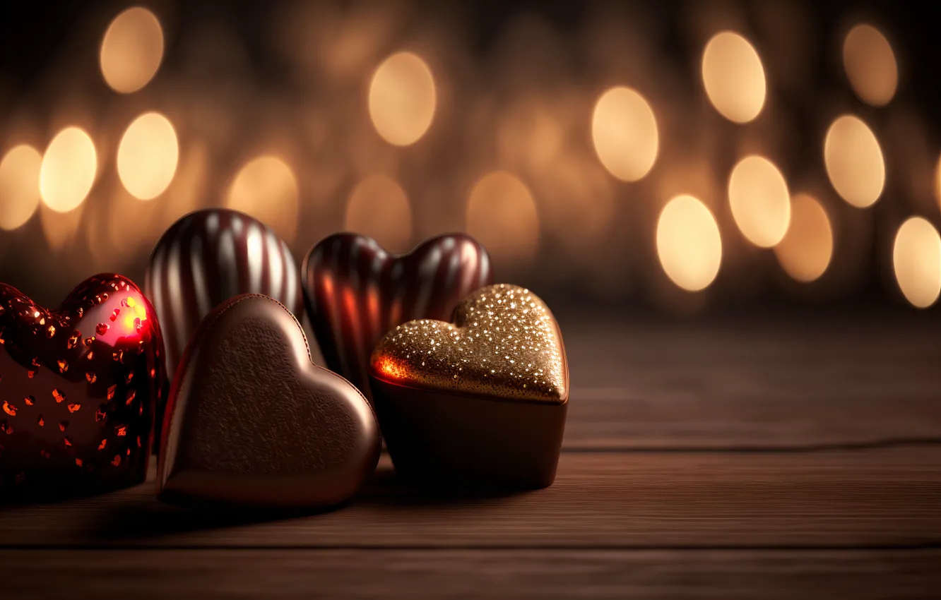 Photo wallpaper light, lights, holiday, heart, Board, graphics, Shine, chocolate