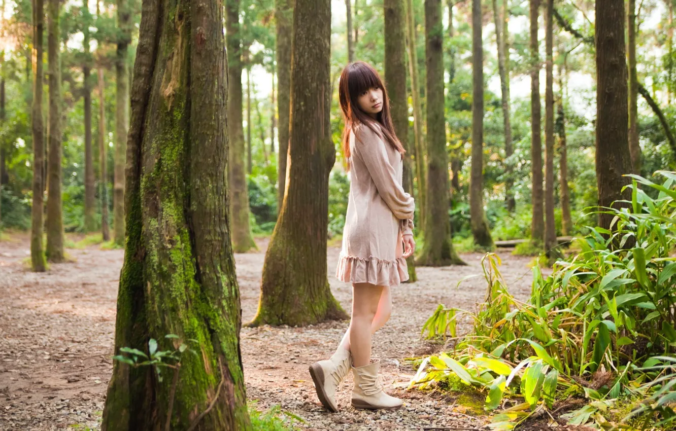 Photo wallpaper forest, girl, Japanese, Asian