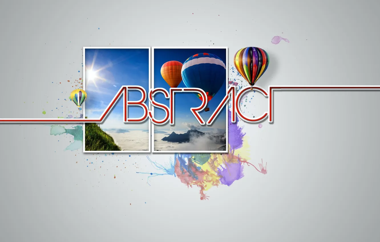 Photo wallpaper landscape, ballons, water colors