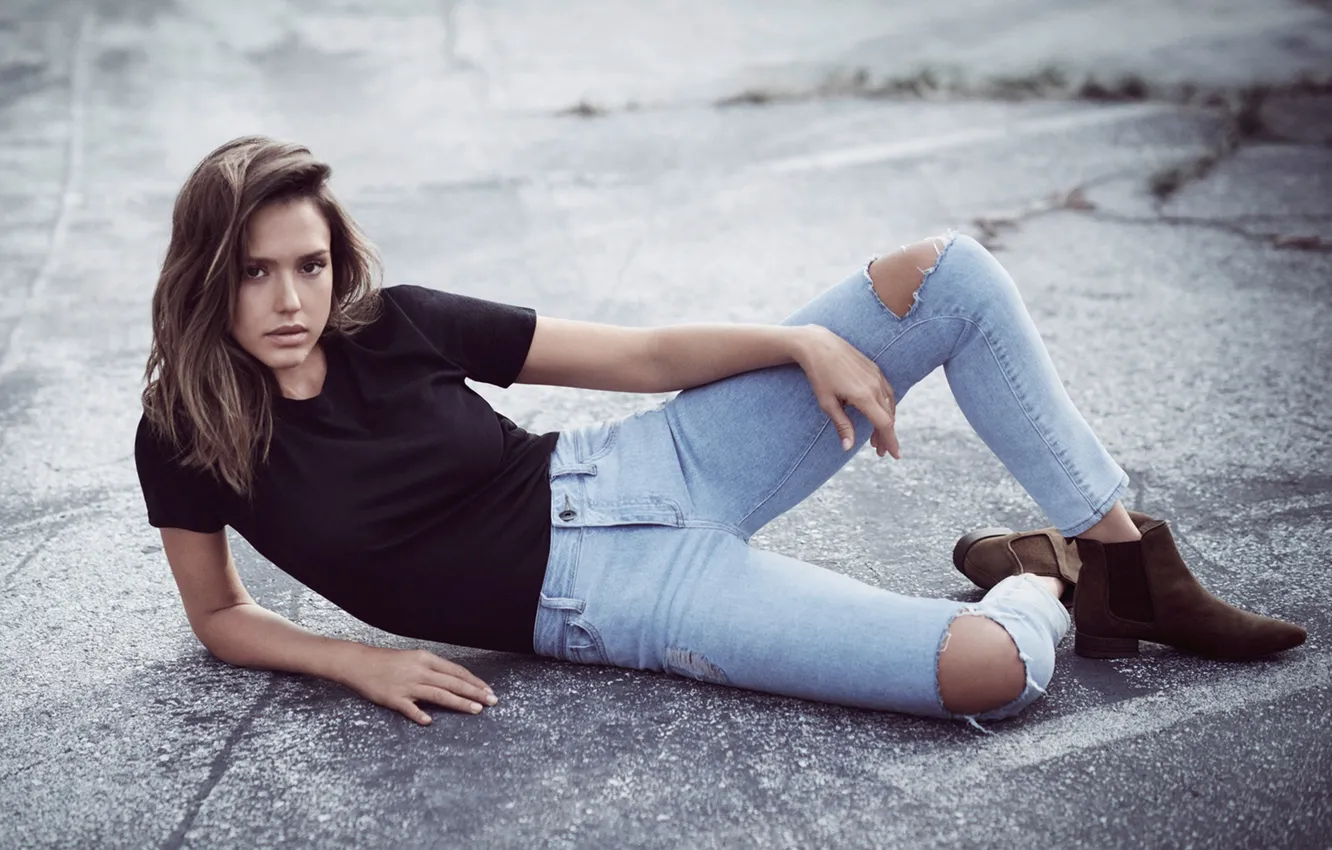 Photo wallpaper girl, stars, pose, woman, model, Jessica Alba, jeans, actress