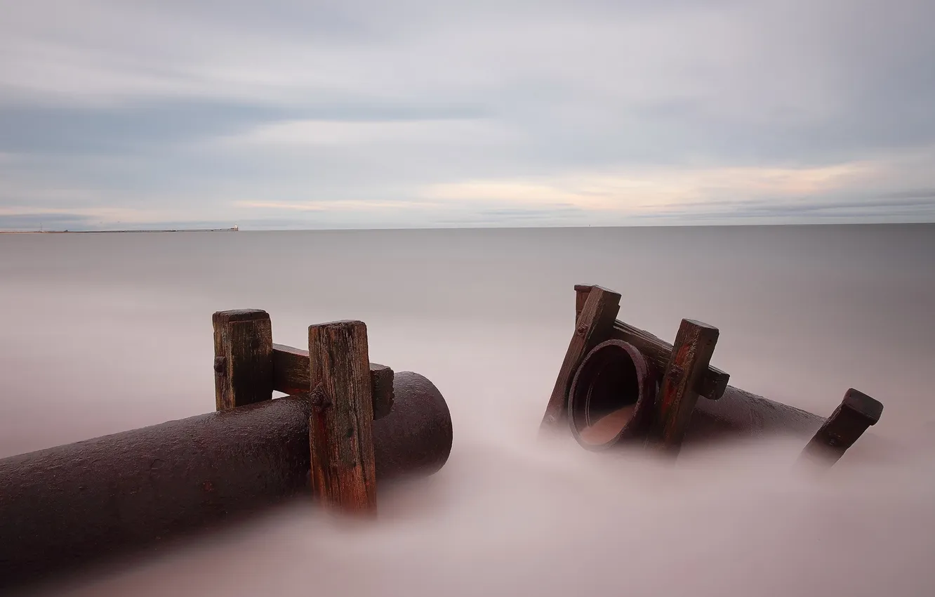 Photo wallpaper sea, landscape, pipe