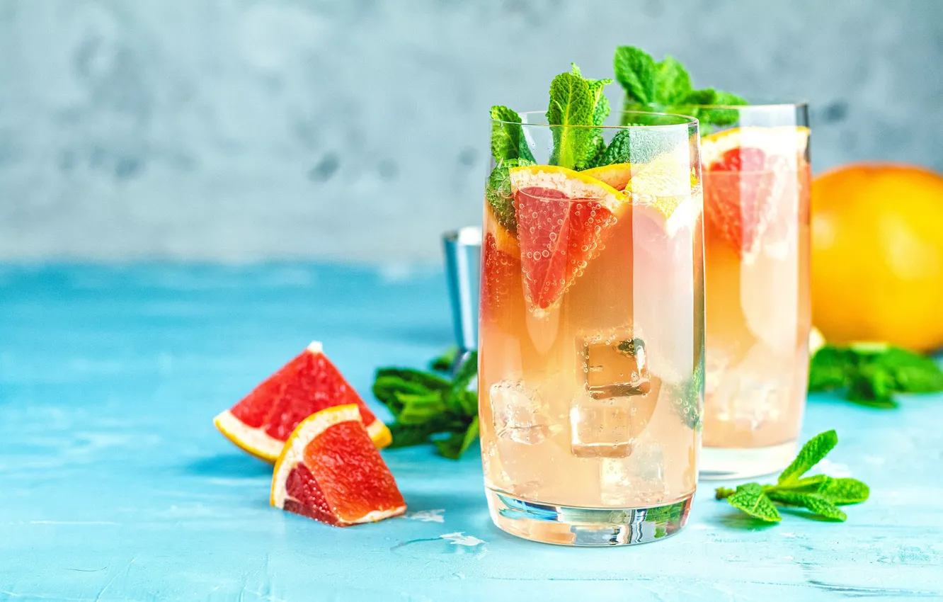 Photo wallpaper glass, cocktail, citrus, slices