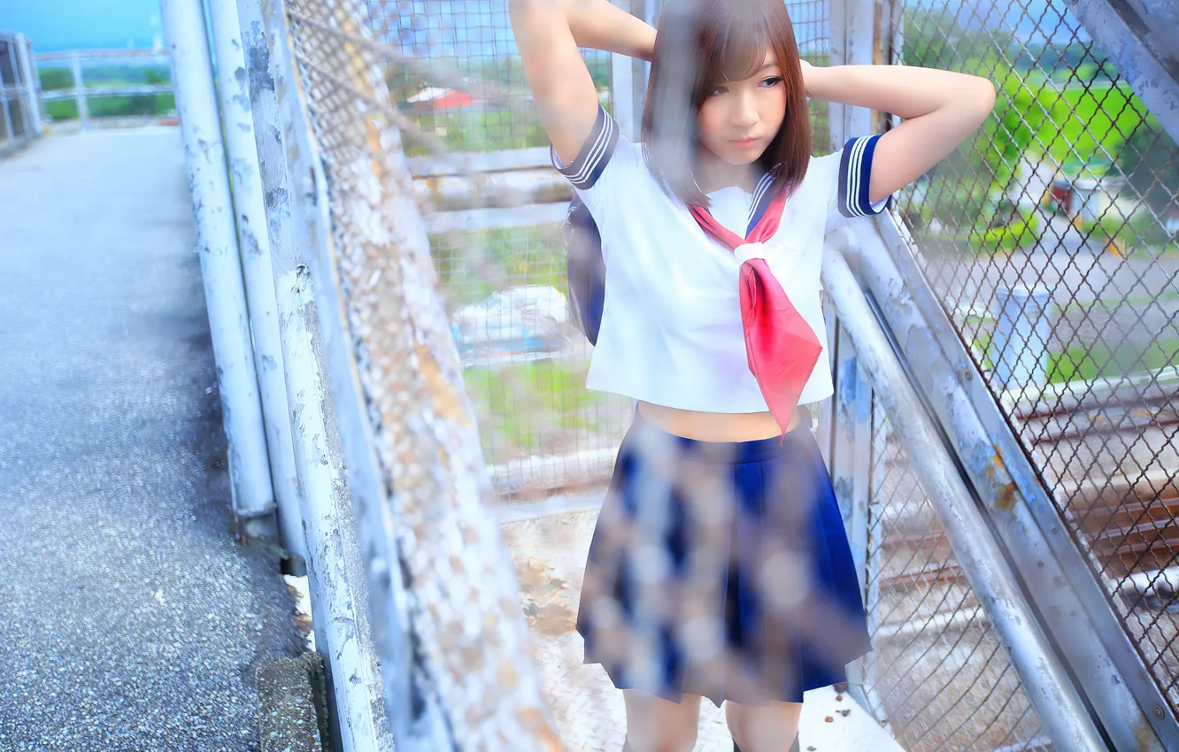 Photo wallpaper girl, face, form, schoolgirl, Asian