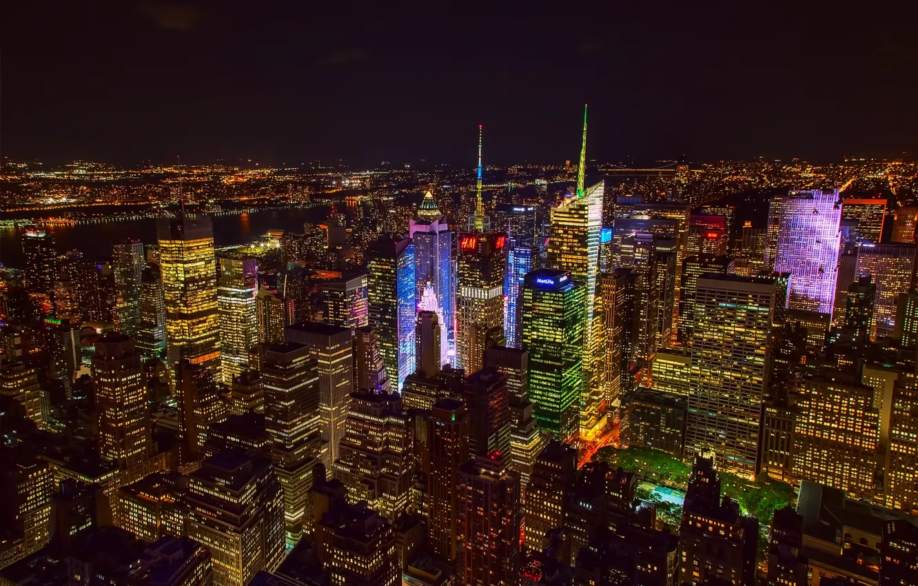 Photo wallpaper night, the city, lights, USA, New York