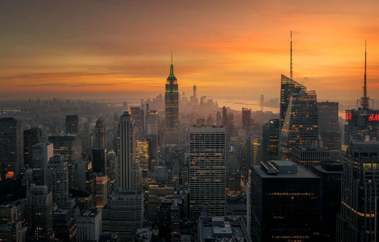 Photo wallpaper light, the city, the evening, morning, USA, New York