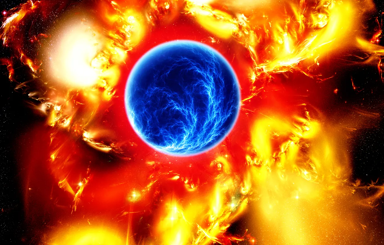 Photo wallpaper space, blue, red, art