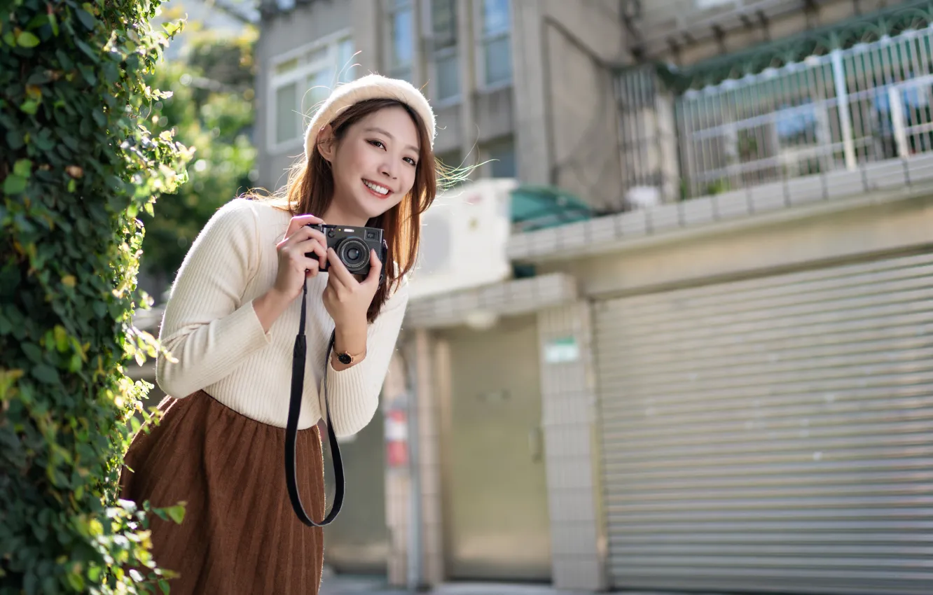 Photo wallpaper look, the sun, pose, model, skirt, portrait, makeup, hairstyle