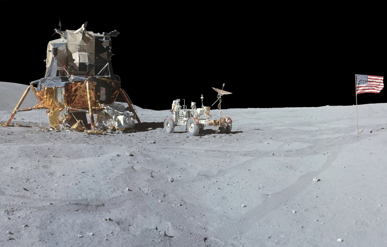 Photo wallpaper the moon, NASA, lander, Apollo
