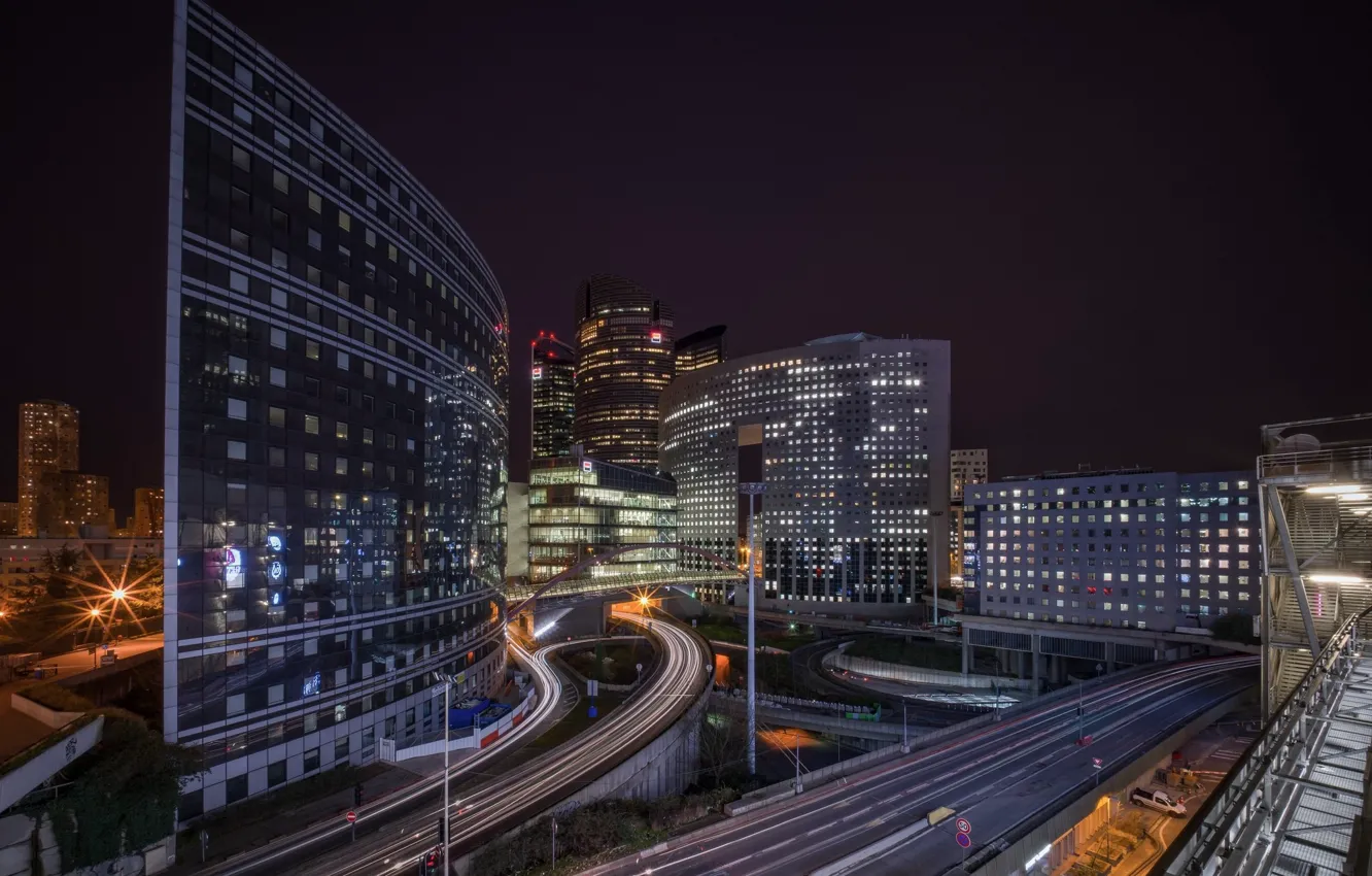 Photo wallpaper road, night, the city, France, Paris, The Defence