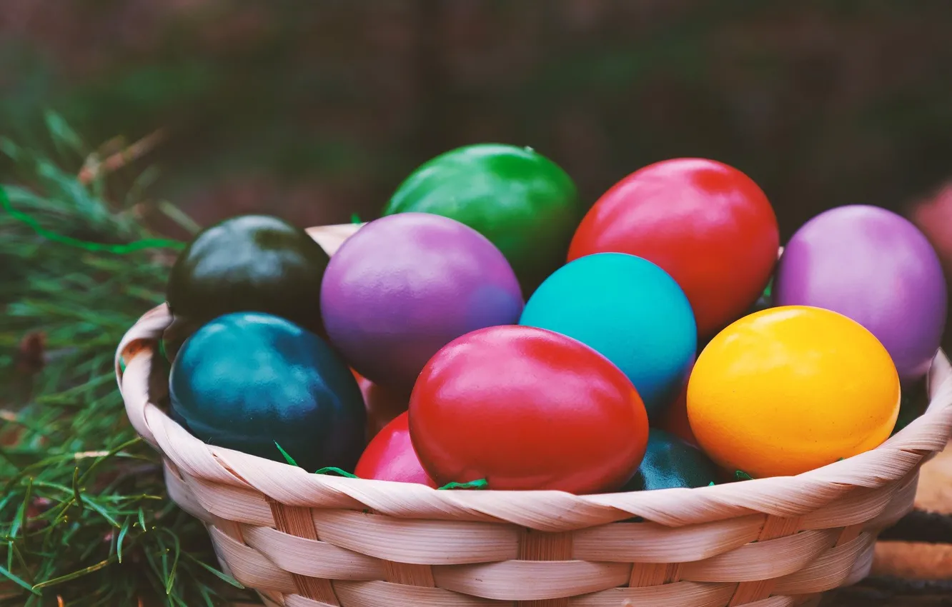 Photo wallpaper basket, eggs, spring, Easter, colorful