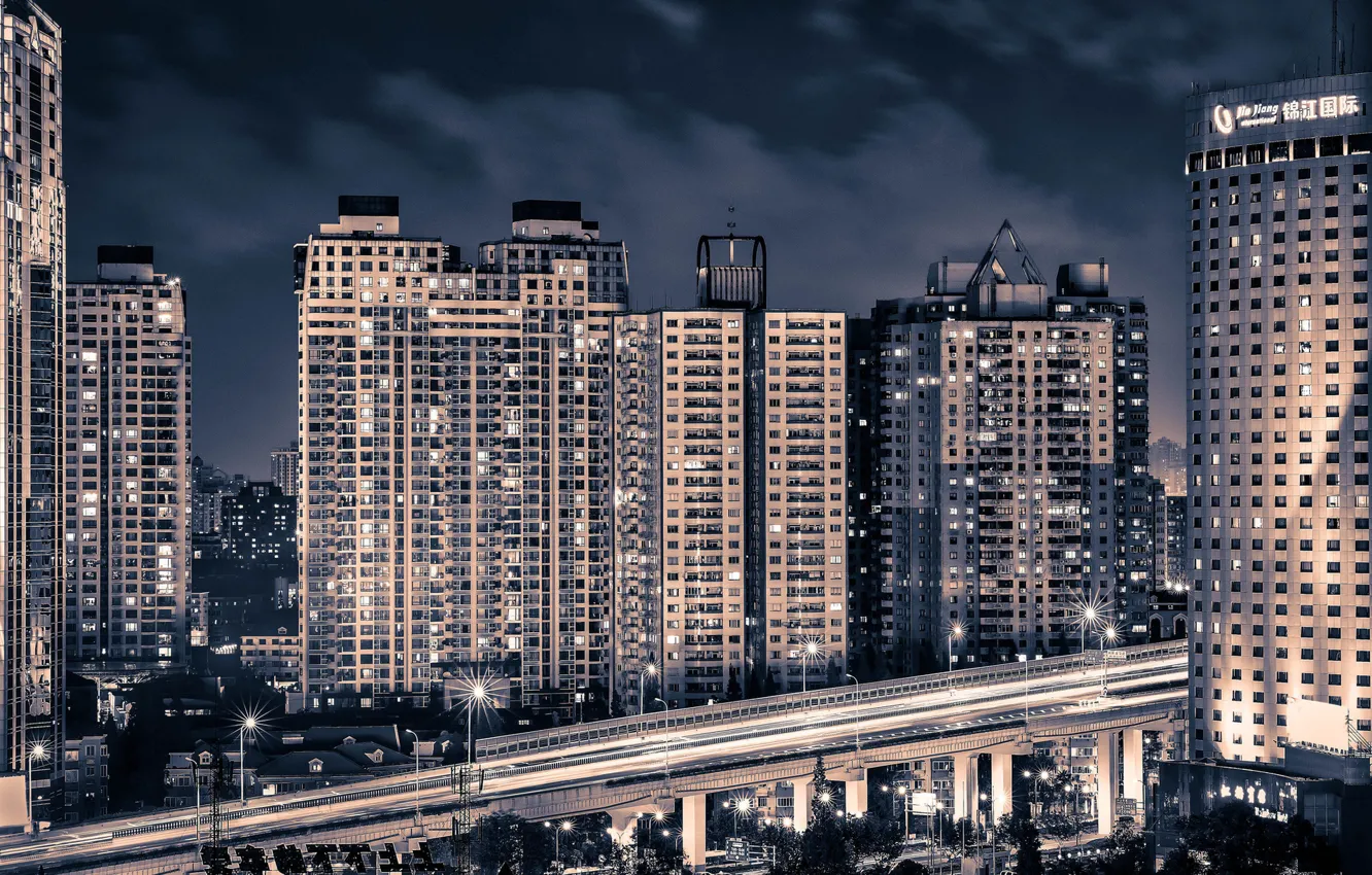 Photo wallpaper light, night, lights, skyscrapers, Shanghai