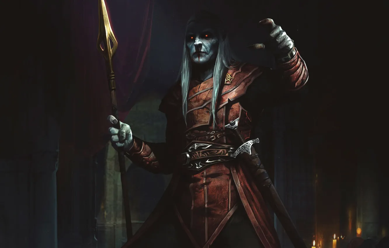 Photo wallpaper elf, spear, red eyes, The Elder Scrolls Legends