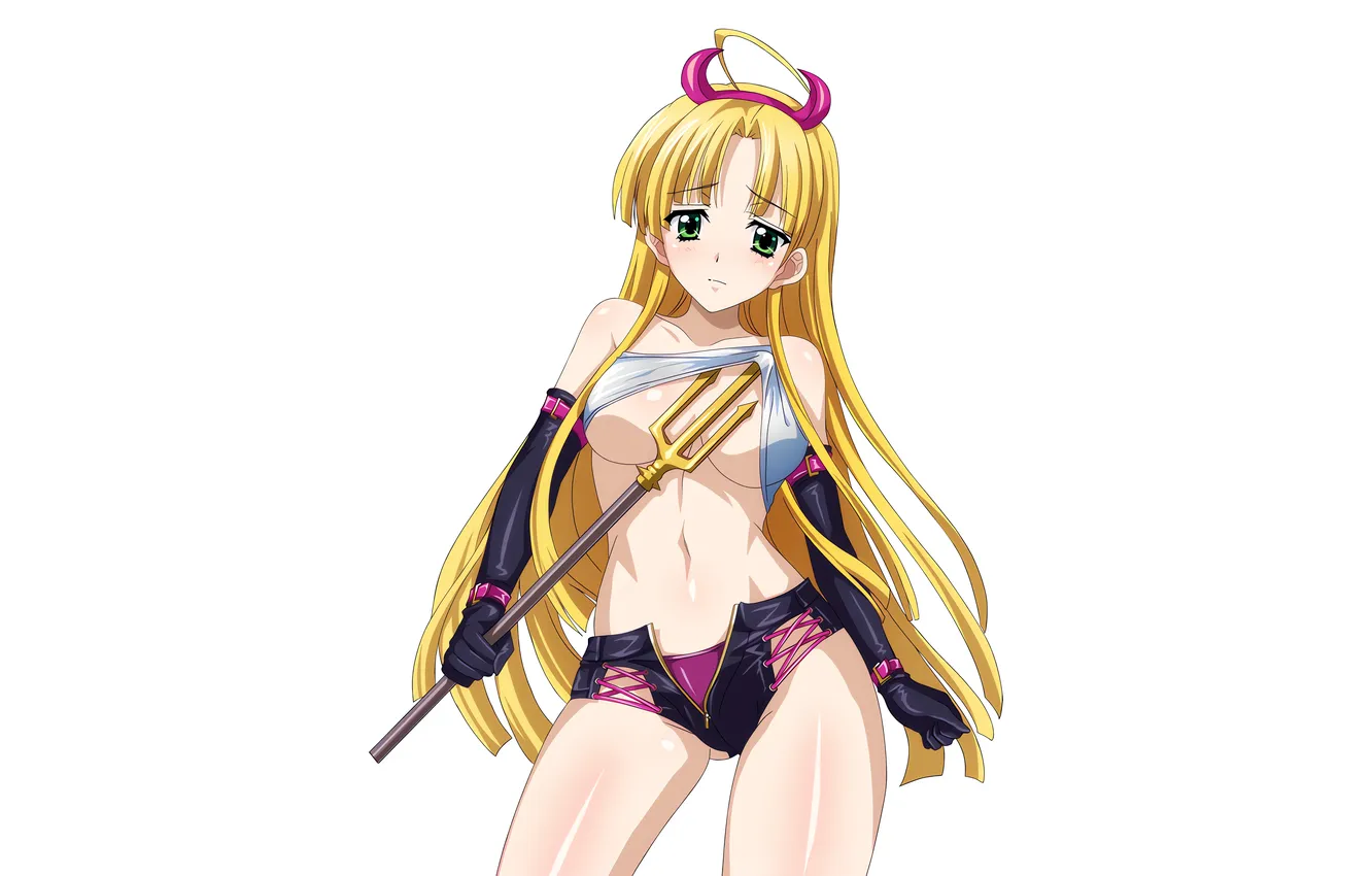 Photo wallpaper girl, sexy, lingerie, cleavage, shorts, panties, horns, green eyes