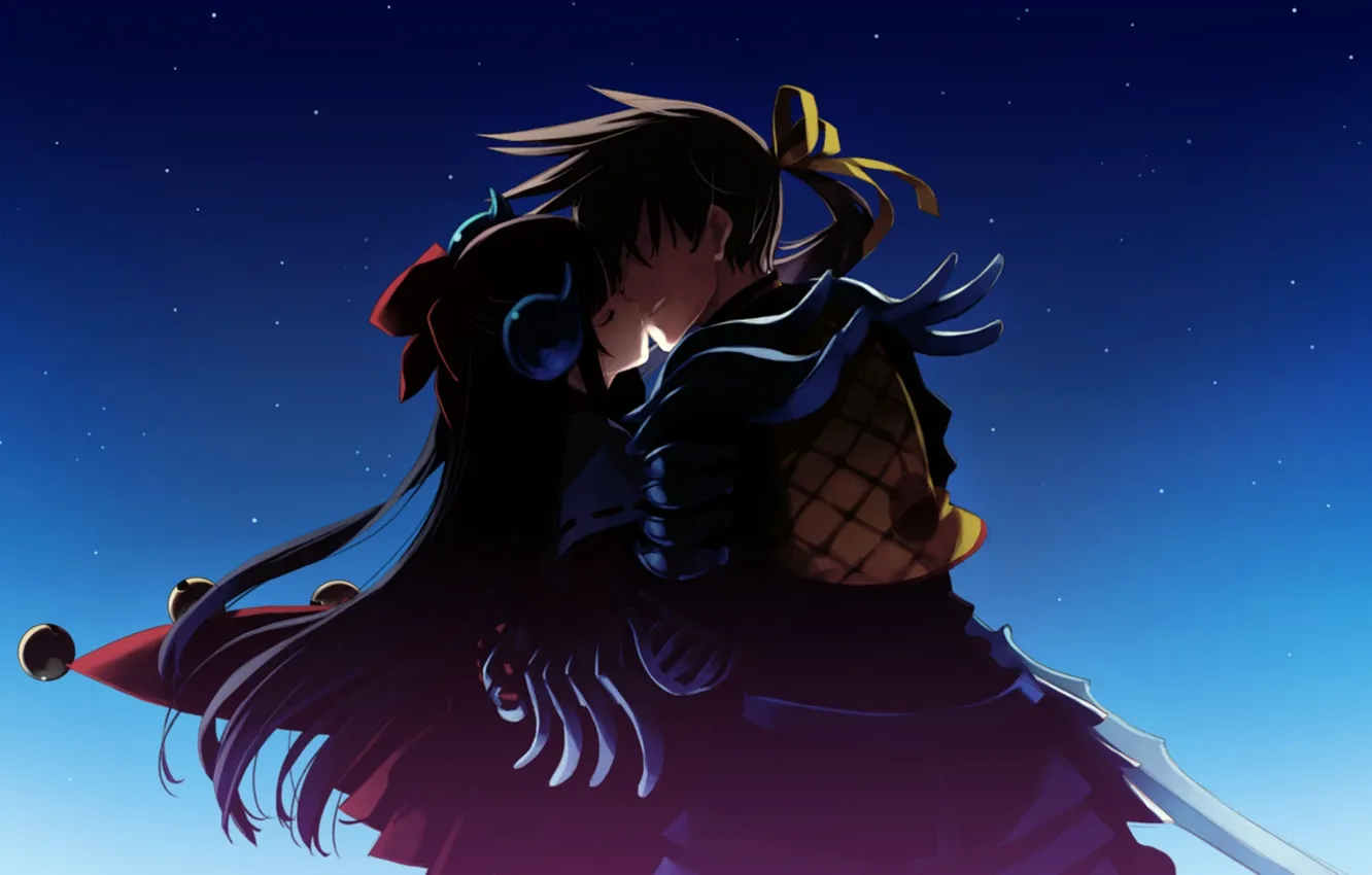 Photo wallpaper the sky, girl, stars, night, kiss, anime, art, guy