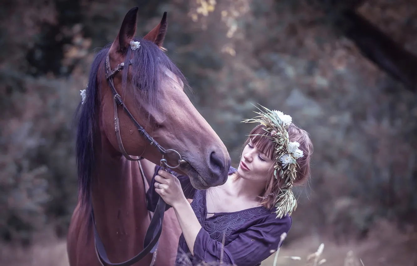 Photo wallpaper girl, nature, mood, horse