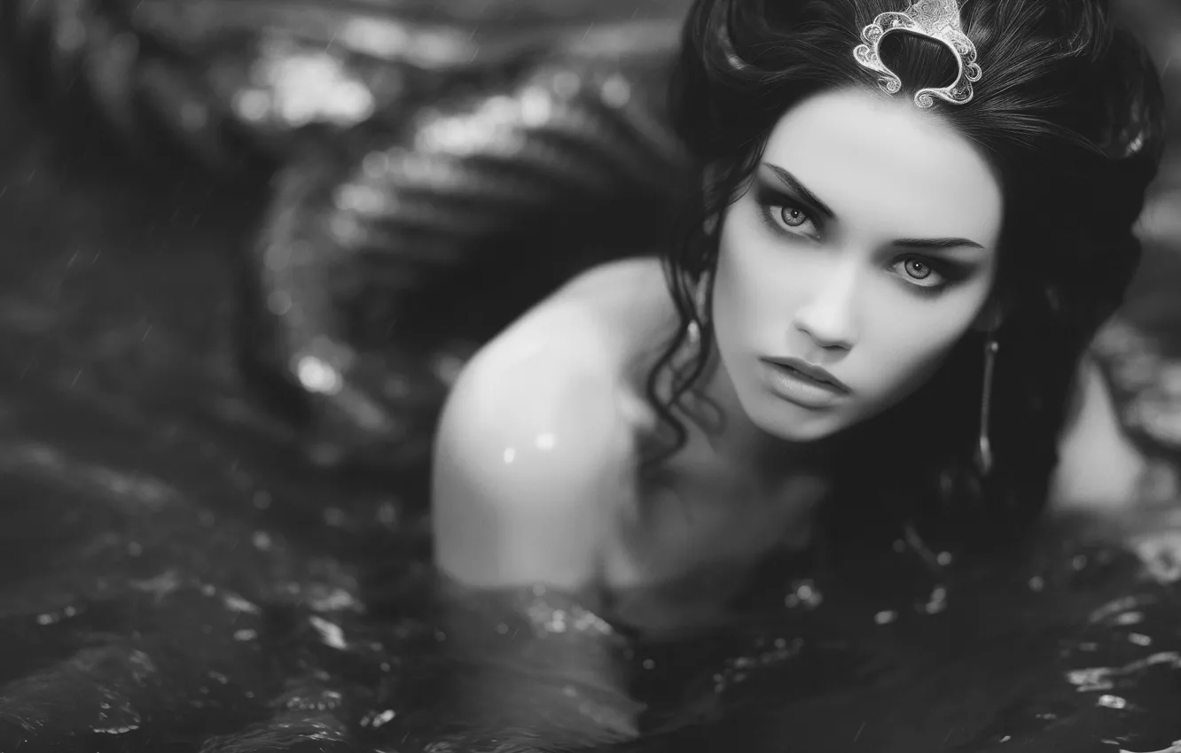 Photo wallpaper look, water, girl, mermaid, portrait, makeup, brunette, bathing