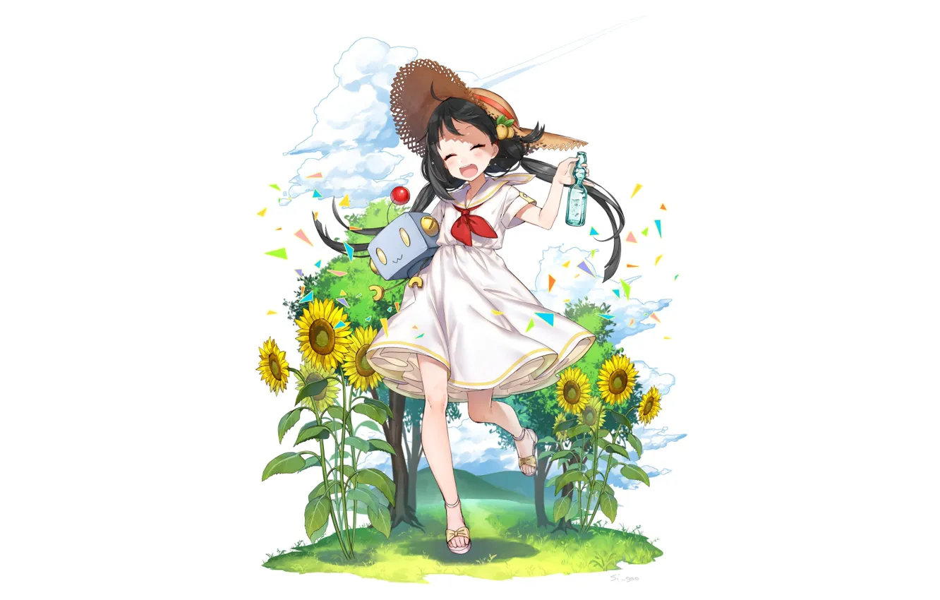 Photo wallpaper flowers, background, anime, girl