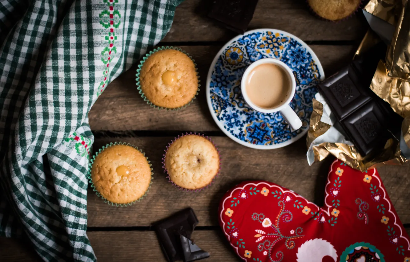 Photo wallpaper table, coffee, cupcakes