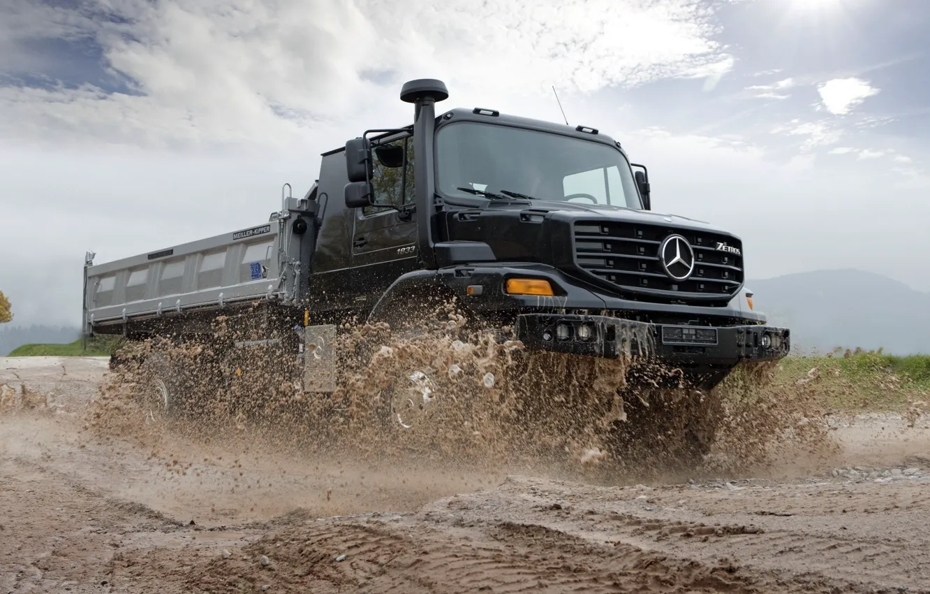 Photo wallpaper machine, dirt, truck, road, zetros, off