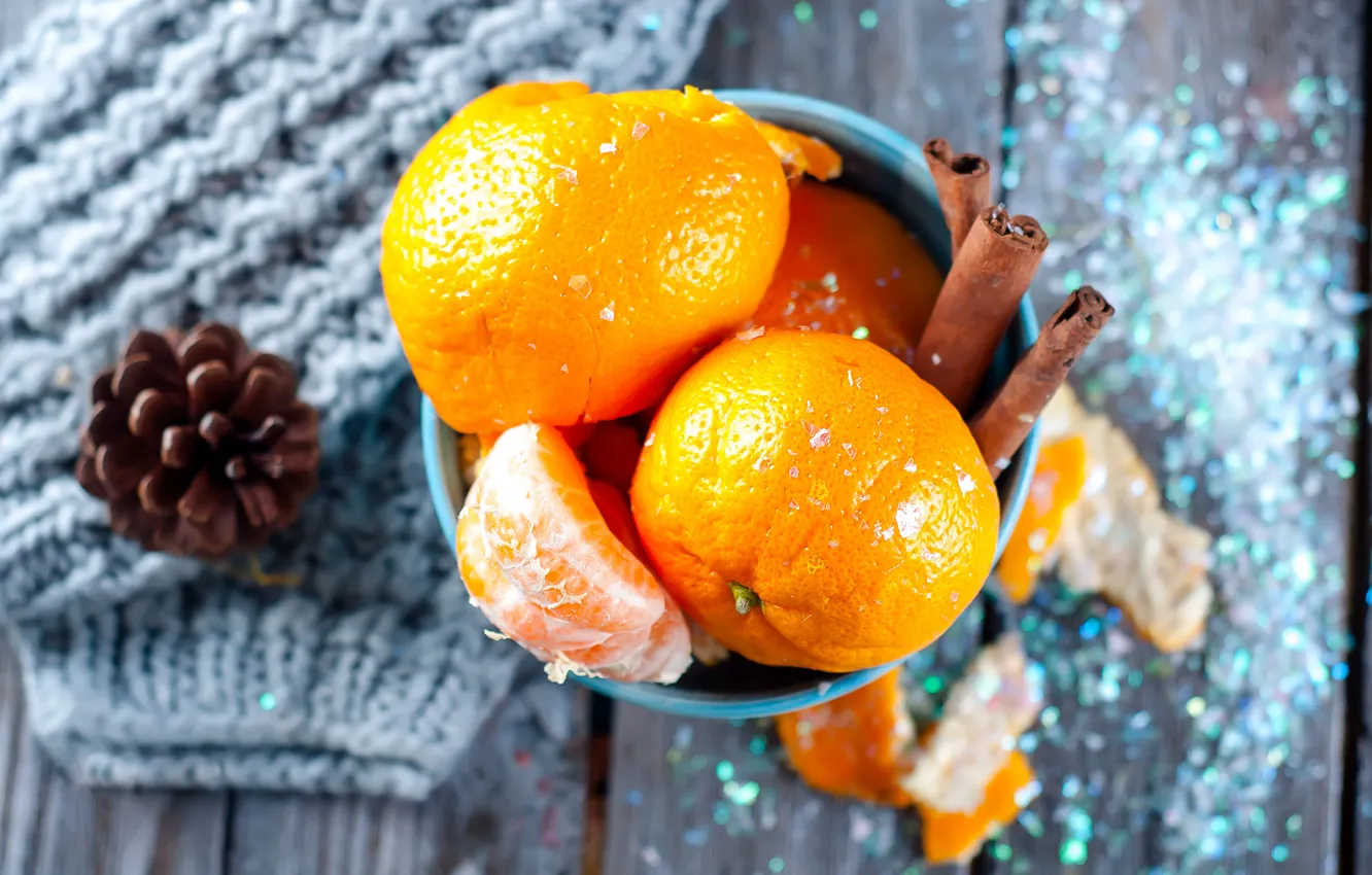 Photo wallpaper new year, Christmas, cinnamon, Christmas, slices, New Year, Xmas, tangerines